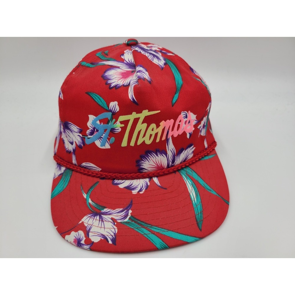 Vintage St Thomas Floral Snapback Hat Cap Travel Souvenir Island Men Women‎ Red